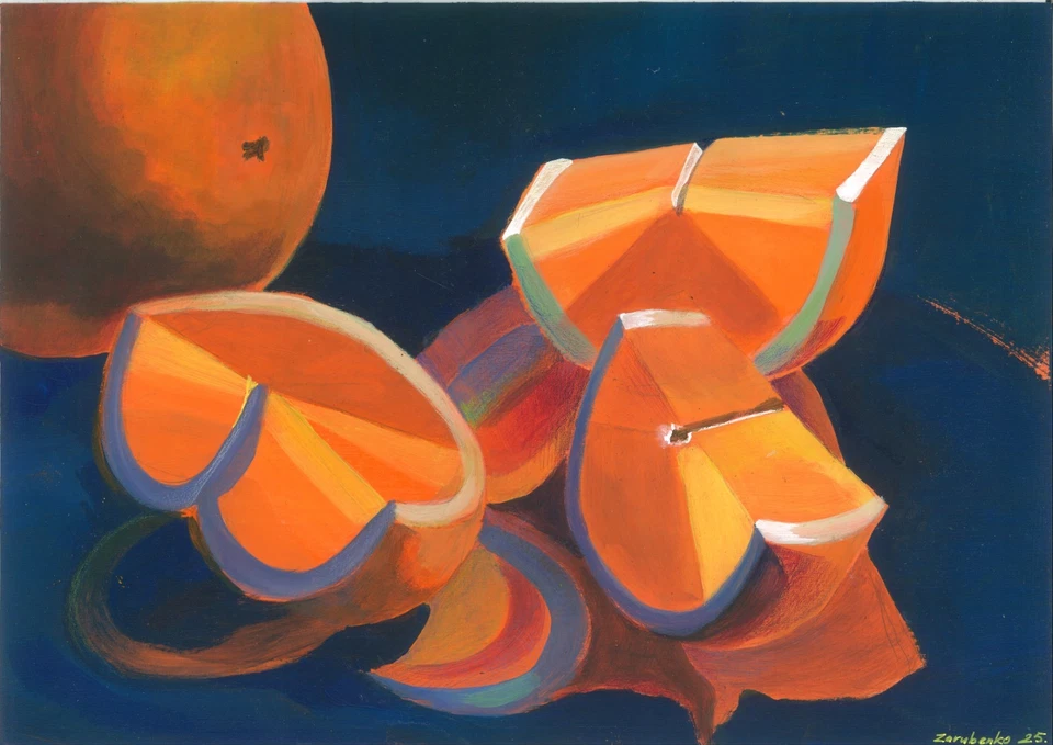 original painting A4 46ZP artwork acrylic modern oranges still life - image 1 of 1