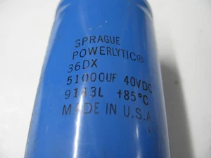 NUEVO CONDENSADOR POWERLYTIC SPRAGUE 36DX 51000MFD 40VDC +85C CON TORNILLOS Q0417 - Imagen 1 de 3