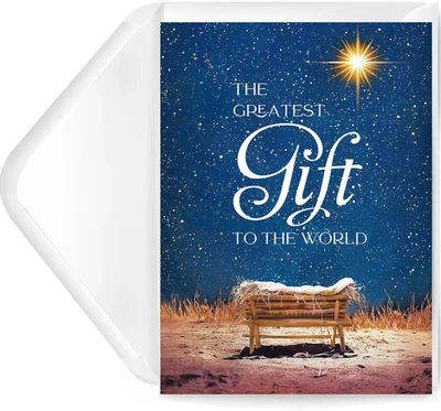 Religious Christmas Cards- Boxed Christmas Cards with Envelopes & Stickers- Bulk