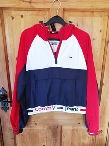 Vintage Tommy Hilfiger Windbreaker Jacket Womens Size M Pullover 1/4 Zip Hooded - Picture 1 of 10