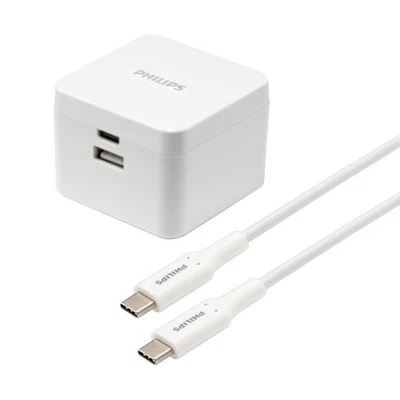 Kit de carga Philips 67,5 W AC GaN: cargador de pared USB-C y cable de 6' Foto 1 de 4