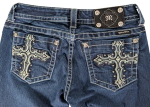 Miss Me Jeans Damen 29 Bootcut Strass Kreuz bestickt Taschen dunkle Waschung - Bild 1 von 13