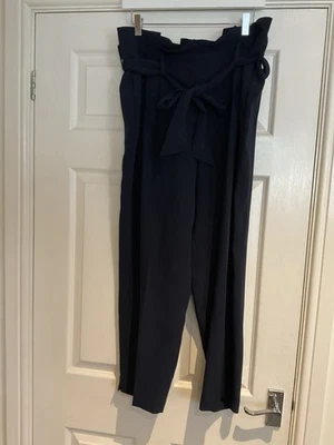 BODEN Wide Leg Trousers SIZE UK 14R Navy Blue Belted Smart Zip Pockets Office - Image 1 of 4