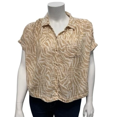 Top corto OLD NAVY L para mujer 100 % algodón estampado animal abotonado calce cuadrado playero Foto 1 de 4