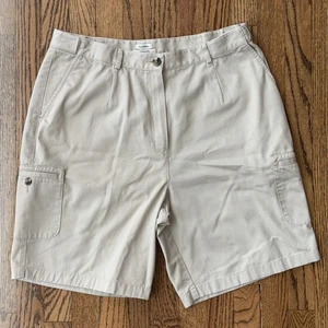 LL BEAN Youth Original Fit Cotton Cargo Khaki Tan Flat Front Size 16 Shorts - Picture 1 of 13