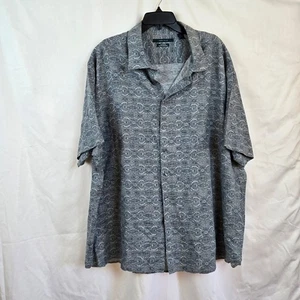 Perry Ellis Men Gray Blue Tribal Pattern Short Sleeve Button Shirt 3X Big & Tall - Picture 1 of 8