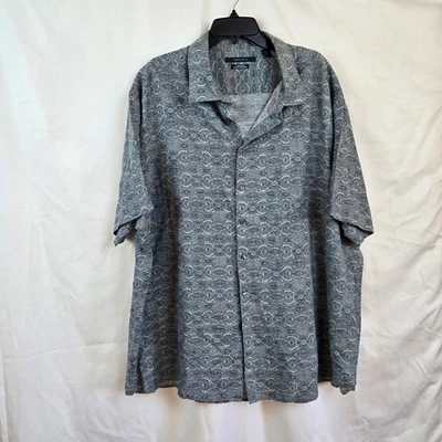 Perry Ellis Men Gray Blue Tribal Pattern Short Sleeve Button Shirt 3X Big & Tall - Image 1 of 4