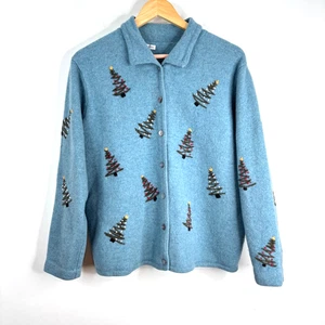 Cardigan natalizio lana ricamato L alberi casetta neutro nonna sci vacanza - Foto 1 di 9