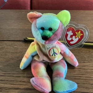 TY Beanie Originale Baby Peace Bear Bean Bag Peluche 9" con etichette 1996 Cravatta Tinta - Foto 1 di 12