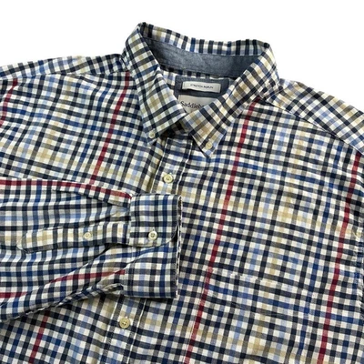 Saddlebred Poplin Sz 3XLT Blue Red Check Dress Work Long Sleeve Shirt Preppy - Image 1 of 4