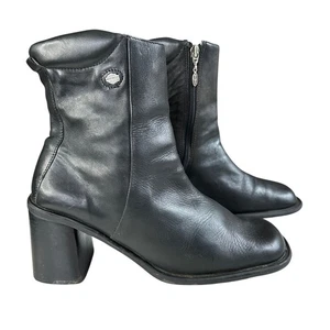 Botines de cuero Harley Davidson vintage 9,5 gruesos tacón de moto cremallera 81202 - Imagen 1 de 11