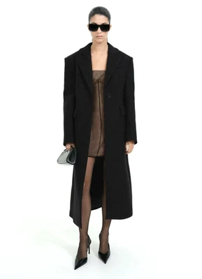 Abrigo largo MANGO MNG para mujer color rubor Manteco lana italiana a medida negro talla L Foto 1 de 4