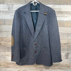 Mens Tweed Blazer Jacket Suede Elbow Patches Classic Sport Coat Blue - Picture 1 of 12