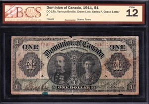 Dominion Of Canada 1911 $1 One Dollar Banknote Various-Boville BCS F12 Series F - Picture 1 of 2
