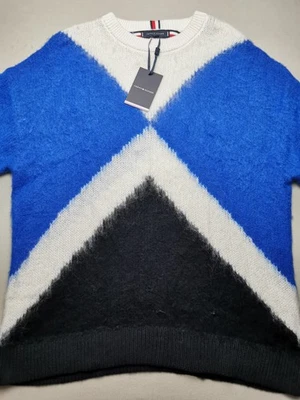 Jersey TOMMY HILFIGER Mujer XL Mezcla Lana y Alpaca Argyle Cuello Redondo (NUEVO CON ETIQUETAS) Azul Foto 1 de 4