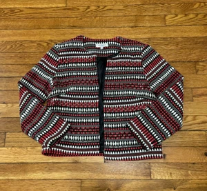 Morgan De Toi Jacket Womens 38 Small Red Black White Beaded Open Front - Picture 1 of 5