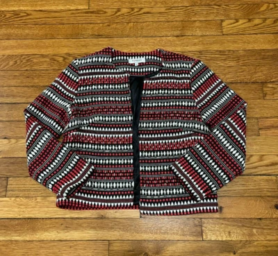 Morgan De Toi Jacket Womens 38 Small Red Black White Beaded Open Front - Image 1 of 4