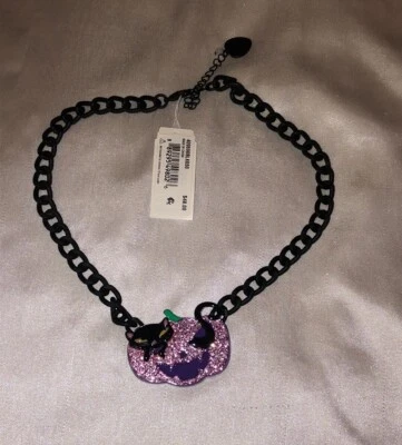 Collar Betsey Johnson Punk N Spice Negro Mate Púrpura Calabaza Gato Colgante Nuevo con Etiquetas Foto 1 de 4