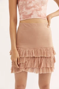 Free People Fp One Maura Ruffle Pink Tiered High Waist Mini Skirt X Small XS NWT - Picture 1 of 1