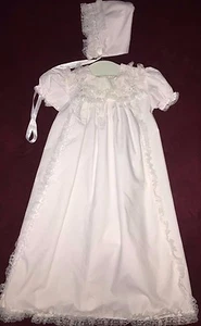 NEW Girls Christening Baptism Gown Dress Set Cotton Lace Alexis 6 month 2 pc Cap - Picture 1 of 5