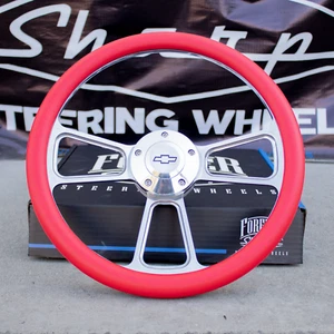 Chevy Steering Wheel - Billet Aluminum, Red Half Wrap, Horn, Billet Adapter - Picture 1 of 4