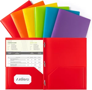 Folders with Pockets and Prong with Fasteners (6 Pack, Assorted Colors),Durable - Picture 1 of 7