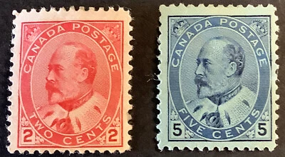 1903 Canada Stamps Sc# 90 2-Cent/ # 91 5-Cent King Edward Vll  MH VF Lot of 2 - Image 1 of 3