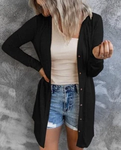 NWT Lilima Women’s Black Buttons Up Lightweight Long Sleeves Casual Cardigan L - Picture 1 of 17