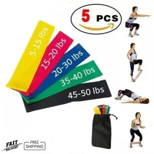 Resistance Bands Loop Set of 5 Exercise Workout Therapy Fitness Yoga Booty Band - Picture 1 of 21