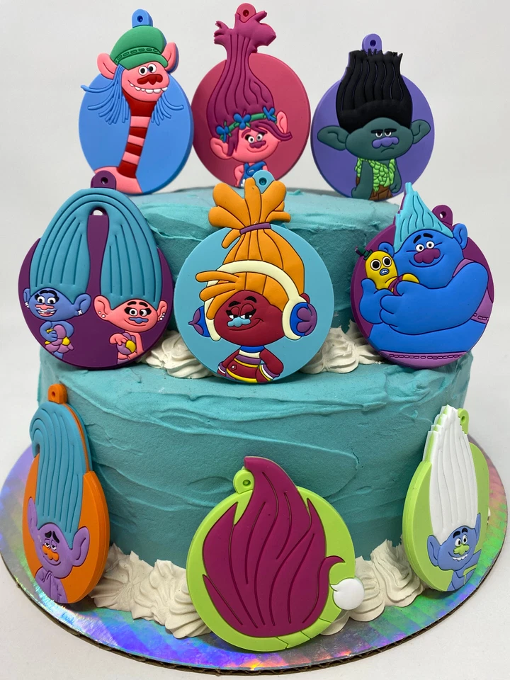 Conjunto de enfeites de bolo de aniversário Trolls novo em folha com papoula rainha - Imagem 1 de 4