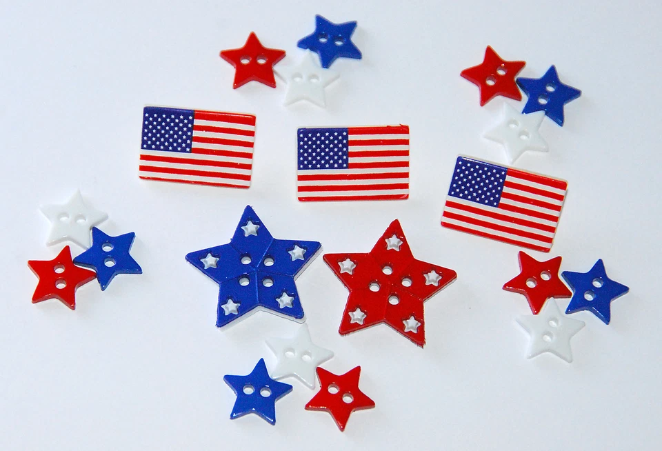 Patriotic Shapes / American Theme Stars & Flag Button / Dress It Up~ Jesse James - Image 1 of 1