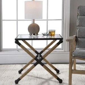 BRADDOCK IRON & ROPE 22" COASTAL DECOR INSPIRED ACCENT END TABLE UTTERMOST - Picture 1 of 3