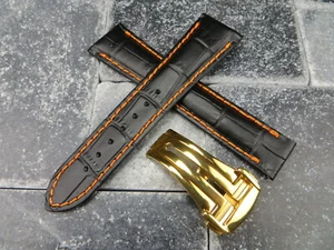Juego de hebillas de despliegue de correa de cuero negra de 22 mm para OMEGA Orange GO - Imagen 1 de 12