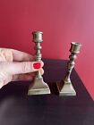 English vintage pair of miniature candle sticks in antique brass Dolls House