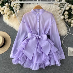 Women Fashion Long Sleeve Chiffon Blouse Autumn Chic Ruffle Bow Button Shirt - Picture 1 of 17