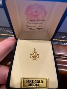 14kt Yellow Gold Maltese Cross Medal 3/8 X 3/8 inches by Bonyak Jewelry - Picture 1 of 1