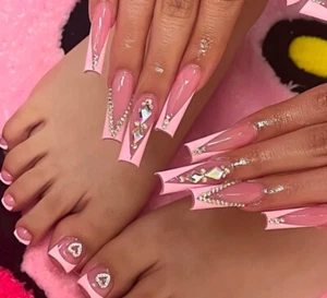 48pcs/Set Rectangular Press-On Nails, French Manicure Design - Picture 1 of 1