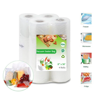 4 Rolls 8"x50' Embossed Food Vacuum Seal Bags for Foodsaver Sealer Storage 4Mil
