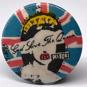 Vintage Sex Pistols God Save The Queen Original Pin Button Badge Punk Rock Music - Foto 1 di 2