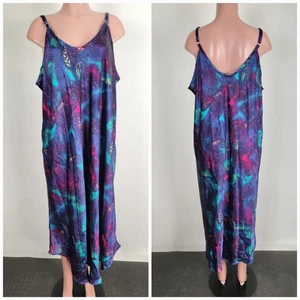 Delicate Intimates Glossy Wet Look SATIN Long Nightgown Women's 3X 18 Colorful - Picture 1 of 9