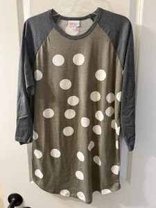 Lularoe Randy Shirt Big Polka Dot Baseball Jersey Size S Gray White Tan - Picture 1 of 3
