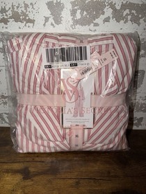 NWT! Victoria's Secret Pink Striped Heritage Cotton Long Pajama Set - Size XL
