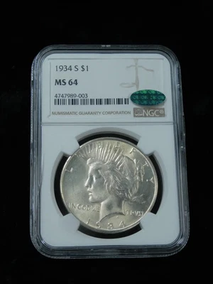 1934-S $1 Silver Peace Dollar - NGC MS64 CAC - Image 1 of 4