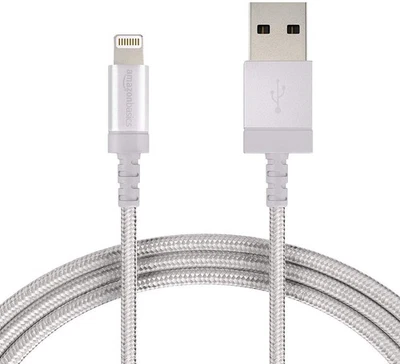 Amazonbasic Lightning Cable USB iPhone compatible Apple MFi certified Silve 831 - Image 1 of 4