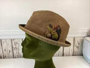 VINTAGE RESISTOL MENS SUEDE HAT WITH FEATHERS - Picture 1 of 12