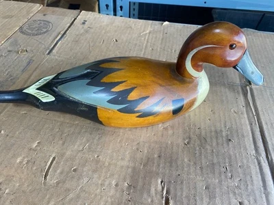 Vintage 10-inch Decorativi di Legno Anatra Figurina. Mano Craved e Dipinto - Immagine 1 di 4