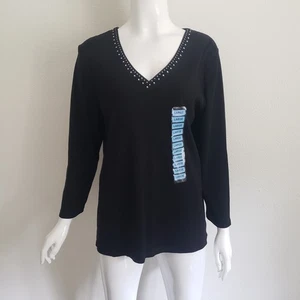 Neu mit Etikett Rafaella Damenpullover Large schwarz 3/4-Ärmel Nieten Strickoberteil - Bild 1 von 19