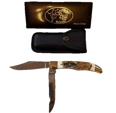 German Bull GB-069DS 2 Blade Hunter Deer Stag Pocket Knife With Nylon Pouch New - Image 1 of 4