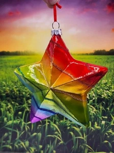 Holiday Lane Love Is Love Regenbogen Stern Ornament 4,5" Glas Weihnachten (1-2) - Bild 1 von 2