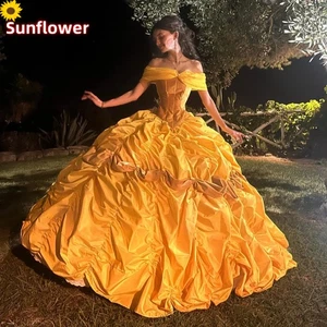 Yellow Quinceanera Dresses Off Shoulder Ruffled Corset Prom Ball Gowns Sweet 16 - Picture 1 of 14